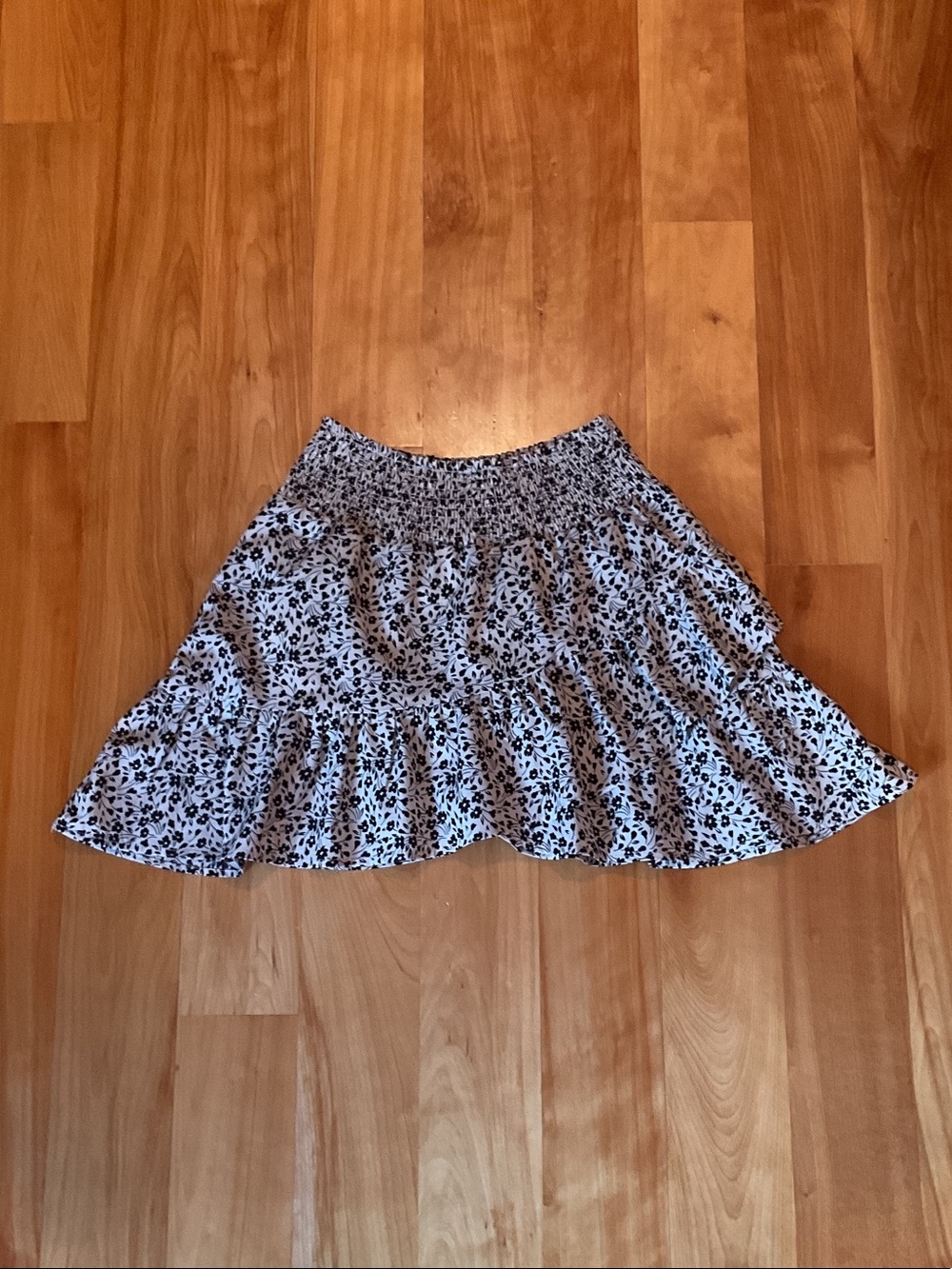 Altar'd State Black & White Floral Smocked Tiered Skirt